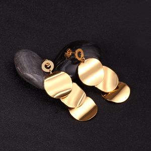 <b>Fashion</b> Stainless Steel Jewelry <b>Earrings</b> Round Shape Gold Plated Long <b>Drop</b> <b>Earrings</b> for Women Jewelry - Product Image 5