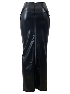 <span class=keywords><strong>Jupe</strong></span> <span class=keywords><strong>longue</strong></span> pour femmes M6008, nouvelle collection automne-hiver, <span class=keywords><strong>jupe</strong></span> midi en similicuir noir, style bodycon, coupe ajustée avec fermeture éclair - Product Image 4