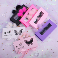 Faux cils magnétiques de luxe avec logo personnalisé, boîte d'emballage vide en forme de papillon rose avec chaîne