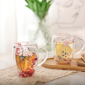 Offre Spéciale – Tasses et Soucoupes Isothermes en Verre Borosilicate à Double Paroi avec Motif Floral Coloré pour Café, Lait et Thé - Product Image 3
