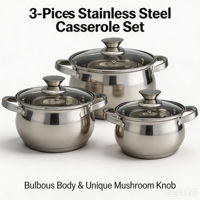 Ensemble de casseroles en acier inoxydable de style américain, écologique, avec couvercle en verre, sans revêtement, compatible induction, passe au lave-vaisselle