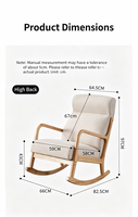 Fauteuil à bascule scandinave moderne à dossier haut avec coussin lombaire, fauteuil en bois massif pour hôtel, salon, chambre à coucher