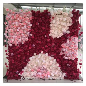 S02566 Custom flowerwall birthday decoration paneles florales de pared wedding backdrop rosewall rolledup hot pink flower wall