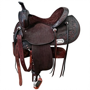 BS International Engrave Silla de montar de cuero genuino con estructura de madera, absorbente de sudor, para jinetes masculinos y femeninos, para carreras, con moños de cuero para brida de caballo inglés - Product Image 3