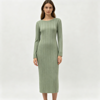 Pull tricoté long et fin à col rond pour femme, personnalisable OEM & ODM, en maille côtelée super longue, couleur menthe, vente en gros