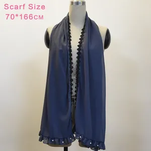 New Design Modal Hijab Scarf Luxurious Light Weight Women Scarf With Shiny Beadings Black Lace Design Hijab Scarf