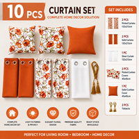 Prêt à expédier : Lot de 10 rideaux de fenêtre avec panneaux imprimés et unis, et housses de coussin, à œillets, vente en gros