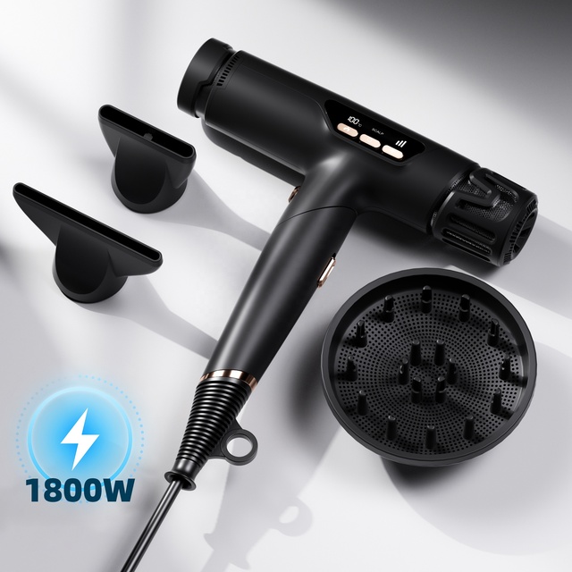 Professional High-speed Electric Power Tourmaline Ionic 1800w Foldable Blow Dryer with Attachments for Fast Drying