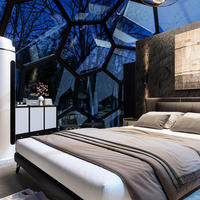 Cabane en verre hexagonale personnalisée anti-corrosion salin avec panneaux mixtes et dôme sphérique pour camping en bord de lac, escapades de loisirs, salons professionnels et événements