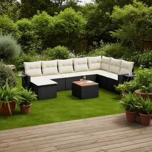 Ensemble de canapés de jardin modulaires en rotin PE noir, mobilier d'extérieur au design contemporain, coussins en mousse haute densité - Product Image 2