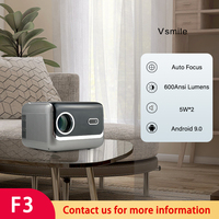 Nouveauté : Mini projecteur portable intelligent Full HD LCD Android 9 avec autofocus, 600 ANSI lumens, compatible 4K, pour cinéma maison et entreprise