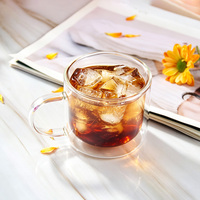 Mug en verre borosilicate à double paroi avec poignée, tasse à café isolée transparente, mug pour thé chaud et froid à domicile, logo personnalisé disponible