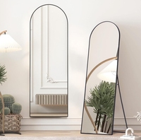 Miroir mural ou sur pied minimaliste noir et or haute définition, 140 cm, en forme d'arche, incassable