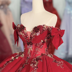 Vestido de Quinceañera Rojo Jancember 6939, Vestido de Gala con Lentejuelas, Vestido de Novia Color Vino, Lazo, Dulce 16, Fiesta de Cumpleaños, Banquete, Evento - Product Image 5