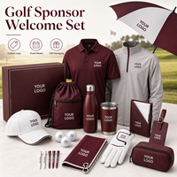 Kit de Bienvenida VIP para Invitados de Golf con Polo, Paraguas, Bolsa de Lona, Gorra, Botella, Vaso Térmico, Cordón, Toalla, Guante, Pelotas y Caja de Regalo