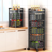Draaibaar opbergmandje voor fruit en groenten met wielen, installatievrij, meerlaags fruitmand, keukenopbergrek