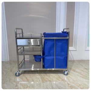 Rumah Sakit baja nirkarat tiga lapisan troli limbah medis dengan roda untuk membersihkan dan kotor transportasi <span class=keywords><strong>Linen</strong></span> - Product Image 1