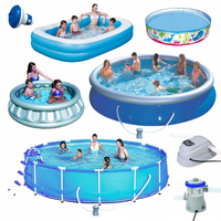 Piscine familiale ronde, piscine extérieure pliable en PVC, piscine stable avec structure en acier Pro Max, ensemble de piscine pour la famille