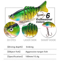Leurres de pêche articulés multi-sections, leurres de simulation coulants 15,6g/10cm, leurres durs à 7 sections pour le bar