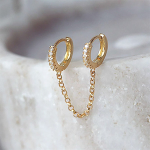 Boucles <span class=keywords><strong>d</strong></span>'oreilles punk <span class=keywords><strong>3</strong></span> en métal, couleur diamant, boucles <span class=keywords><strong>d</strong></span>'oreilles pour femmes, petite chaîne, Piercing créatif à deux <span class=keywords><strong>trous</strong></span> - Product Image 4