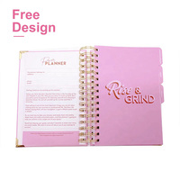 Carnet Spirale d'Organisateur Quotidien, Hebdomadaire et Mensuel A5 à Couverture Rigide Rose avec Impression Personnalisée