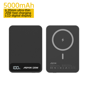 Aspor ASPOR A387 พาวเวอร์แบงค์แม่เหล็กไร้สายขนาดบางพิเศษ 6.20 มม. ความจุ 5000mAh รองรับการชาร์จเร็ว <span class=keywords><strong>PD</strong></span> 20W แบตเตอรี่แบบกึ่งแข็ง - Product Image 1