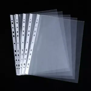 Custom Durable Waterproof 11 Holes Transparent Smooth Surface A4 Sheet Protector Plastic PP Punched Pockets