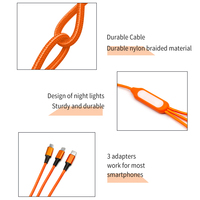 Petit Cadeau Led Veilleuse Multifonction 3-en-1 Câble de Charge USB Rapide Nylon Tressé pour Téléphone Portable