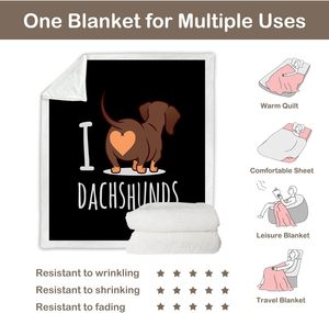Mềm Sang Trọng <span class=keywords><strong>Dachshund</strong></span> Những Người Yêu Thích Món Quà Màu Đen Sherpa Chăn Cho Ghế Ghế-Con Chó Mông Mô Hình Ném Cho Trẻ Em Cô Gái Chàng Trai - Product Image 5