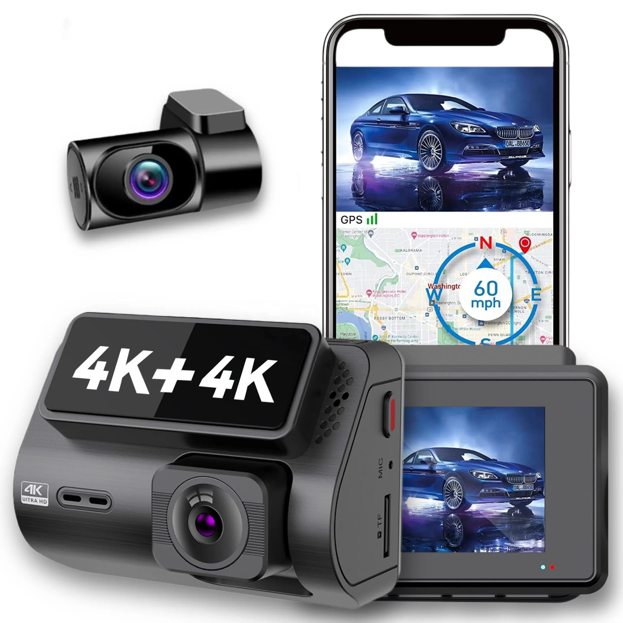 Ön 4K arka 4K çift Sony lens ile wifi GPS parça sürüş kaydedici ultra yüksek çözünürlüklü araba monitör ön ve arka çizgi kam