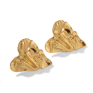 Boucles d'oreilles carrées en acier inoxydable plaqué or à la mode Les goujons irréguliers Bump Lava ne se décolorent pas - Product Image 4