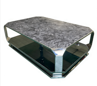 Table basse octogonale moderne de luxe en acier inoxydable avec plateau en marbre pour KTV, boîte de nuit, salon VIP