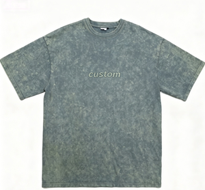 Camiseta Personalizada de 300 Gsm, Estilo Urbano, 100% Algodón, para Hombre, Corte Holgado, Bordado, Lavado Ácido - Product Image 1