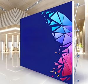 Support <span class=keywords><strong>de</strong></span> toile <span class=keywords><strong>de</strong></span> fond <span class=keywords><strong>de</strong></span> bannière personnalisé sincère cadre en aluminium Logo imprimé par sublimation thermique pour les salons professionnels d'expositions en plein air - Product Image 2