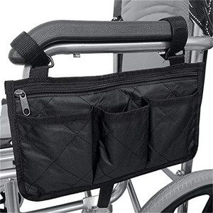 Sac de rangement pour accoudoir de fauteuil roulant, multi-poches, noir, pratique pour fauteuil roulant manuel - Product Image 1