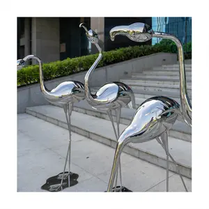 In Stock Stainless Steel Mirror Flamingo Sculpture Interior Yard Decoration Metal Art Sculpture Customization