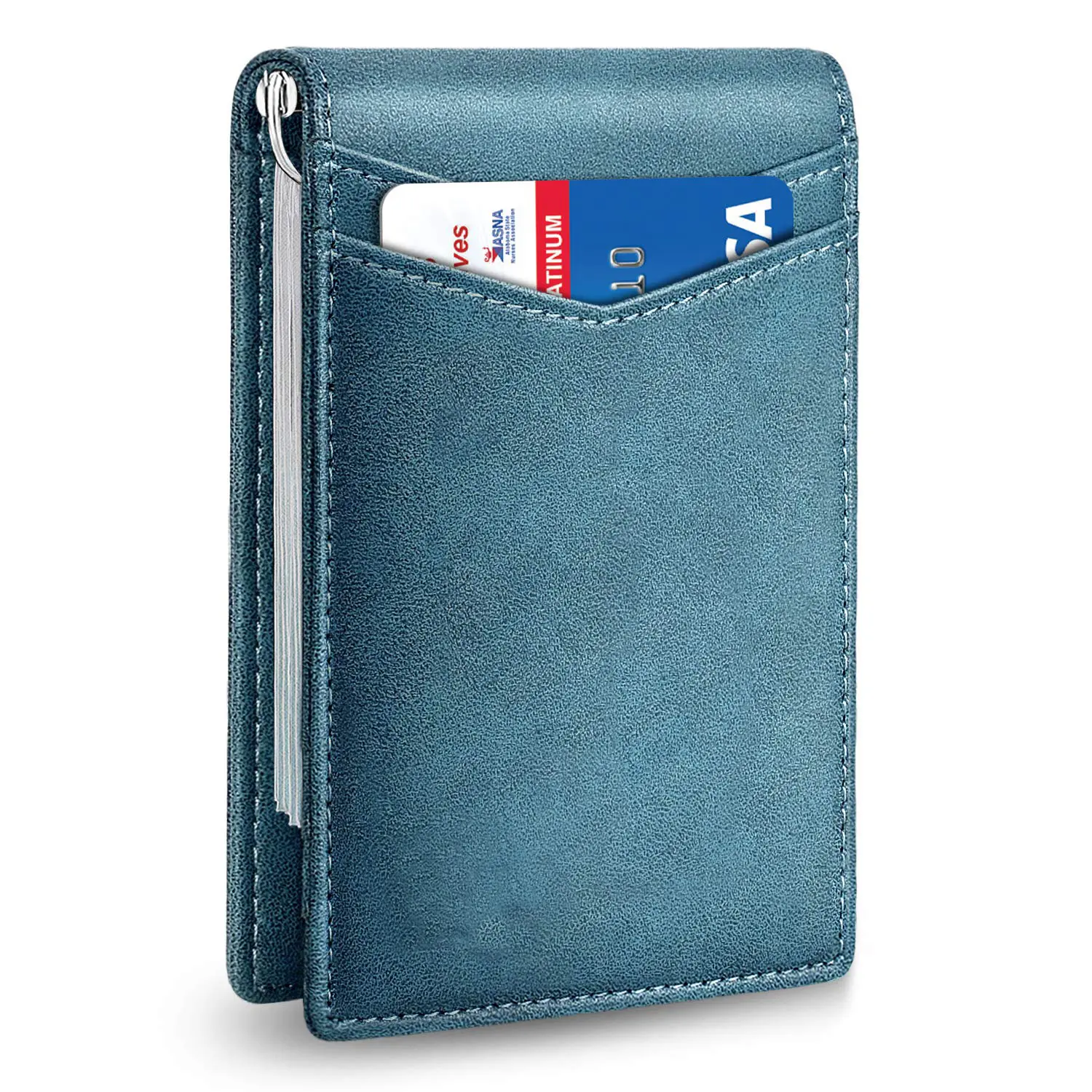 Popüler ultra ince minimalist para klip cüzdan RFID engelleme hakiki deri erkek cüzdanları