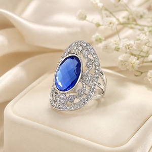 Anello retrò con pietra blu incisa, gioiello da donna per uso quotidiano dal design personalizzato - Product Image 3