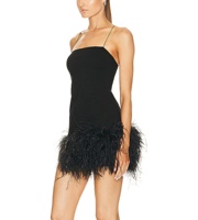 Robe de club d'été sans manches Mini plume ornée du dos croisé avec maturité sexuelle féminine Unique Stylish Elegant Black Club Dress