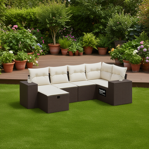 Conjunto de Sofá Modular de Jardín de Poliratán Marrón con Almacenamiento, Muebles de Exterior de Diseño Contemporáneo - Product Image 2