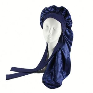 Bonnet de nuit en satin extra long pour femmes, avec bord large pour protéger les tresses et les cheveux naturels, réglable avec lien. - Product Image 1