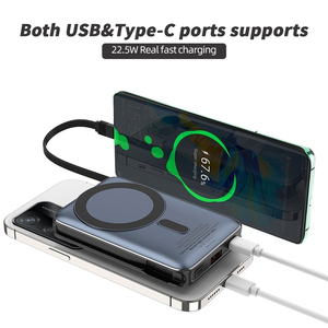 Batterie externe magnétique à charge rapide PD 22,5 W, batterie Li-polymère, câble intégré, 10000 mAh, 15 W sans fil, écran LED, support portable - Product Image 3