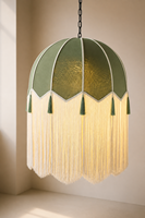 Lampes suspendues pour restaurant LT240086-1, style français, en tissu avec pompons, en cuivre, abat-jour en tissu pour intérieur avec pompons