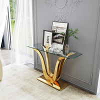Table d'entrée moderne en acier inoxydable avec finition miroir Table console de couloir en verre trempé pour la maison Mobilier d'hôtel
