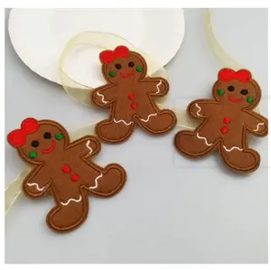 X'Mas Lebkuchen Mädchen mit/Bogen Eisen auf gestickten Patches Applikationen Maschinen stickerei Nadel kraft Nähen Kinder Mädchen Jungen DIY