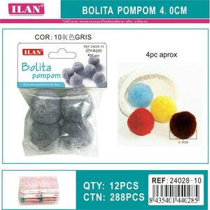 Ilan Bolita Pompom 4.0 Cm Gris, Decoraciones de Lana para Manualidades - Product Image 1