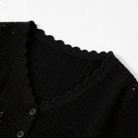 Cardigan court léger pour femme à manches 3/4, boutonné, en crochet ajouré, bord festonné, style shrug, marque privée