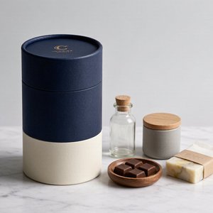 Custom Blue Cardboard Paper Tube Packaging Luxury Cylinder Gift <b>Box</b> for Cosmetics Candles Skincare Products - Product Image 4