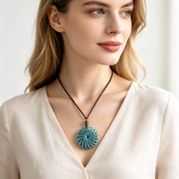 Pendentif Fleur Rotatif en Jadeite Naturelle Birmane de Grade A, Collier Chaîne de Chandail en Jade au Design Riche et Noble pour Hommes et Femmes