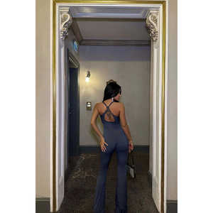 Indigo Strappy Long <b>Jumpsuit</b> for Women Casual Fitness Fitness Skinnny Fit Autumn Knitted Fabric Solid Print for <b>Parties</b> Clubwear - Product Image 1
